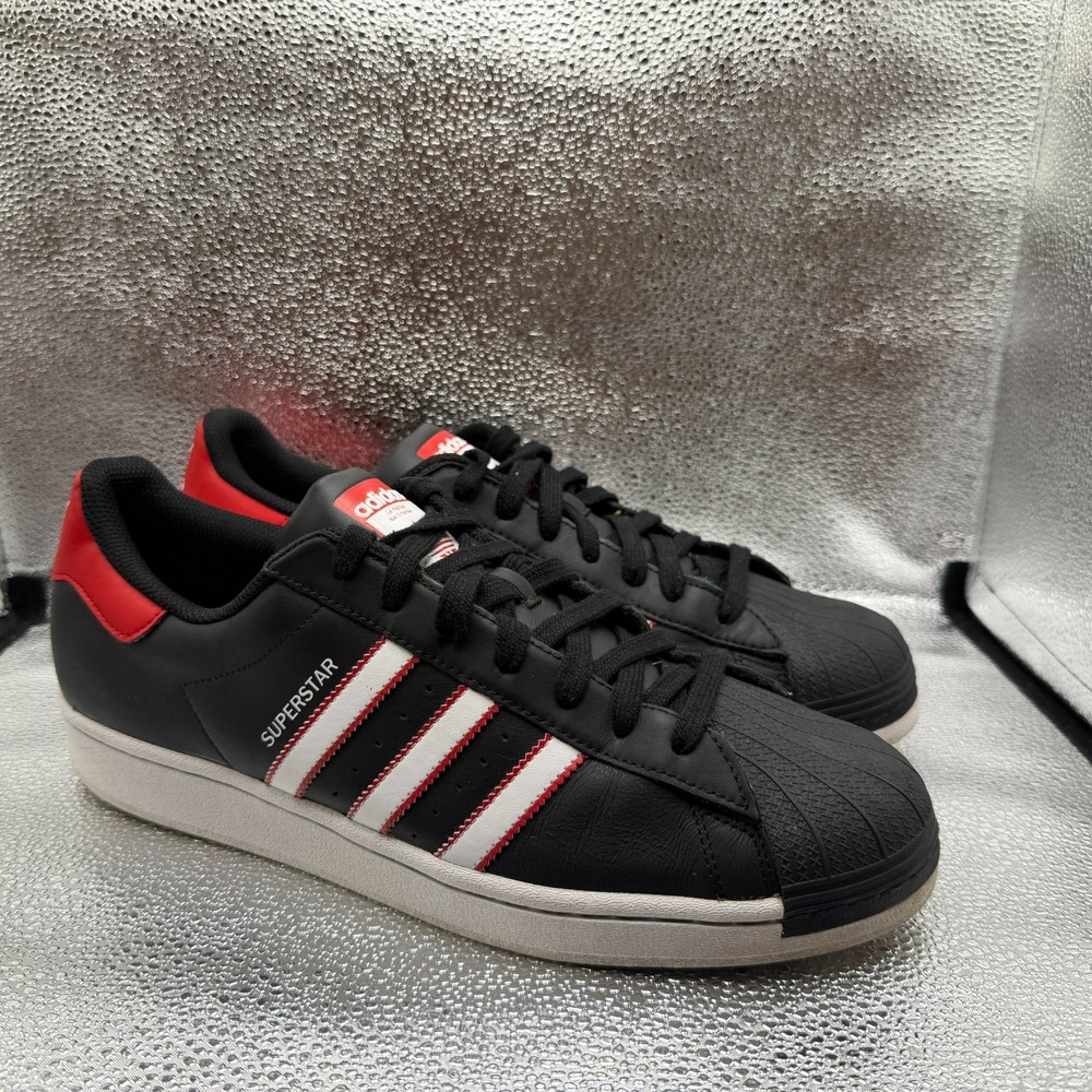 Size 13 Adidas Superstar Black White Scarlet Mens Lace-Up Athletic Shoes IF3631